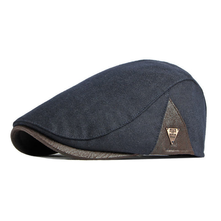 Béret plat chaud à chevrons discrets avec garniture en cuir - Marine - Réglable (21 5/8"-23 1/4") - image 0