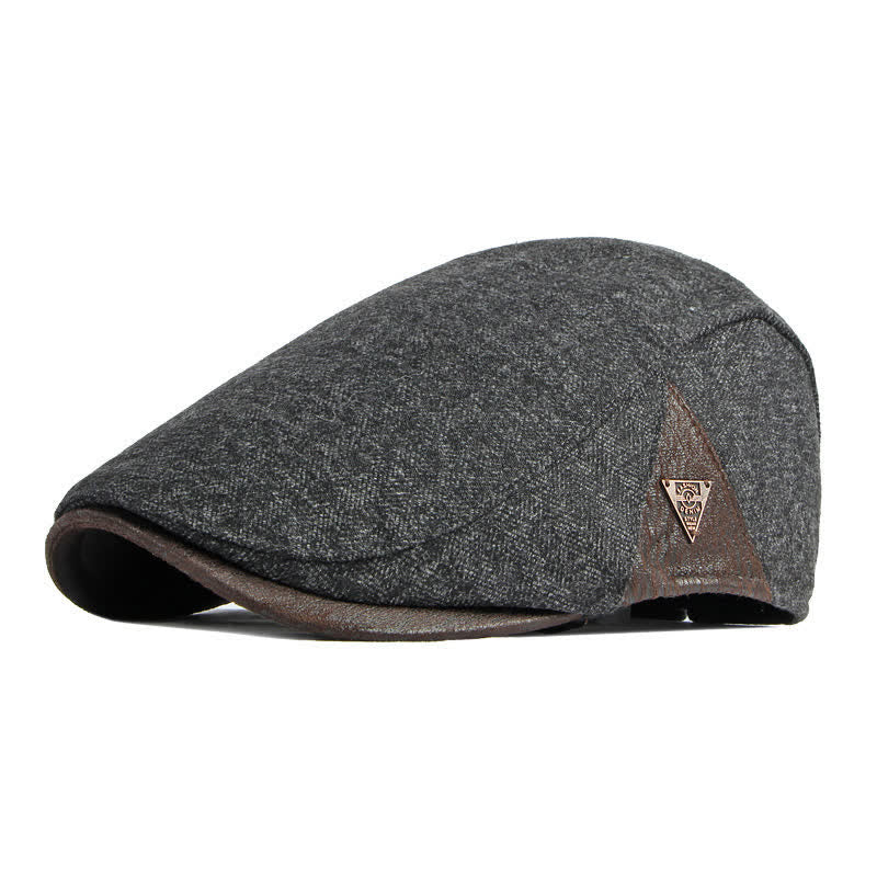 Béret plat chaud à chevrons discrets avec garniture en cuir - Gris - Réglable (21 5/8"-23 1/4") - image 2