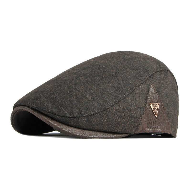 Béret plat chaud à chevrons discrets avec garniture en cuir - Café - Réglable (21 5/8"-23 1/4") - image 8