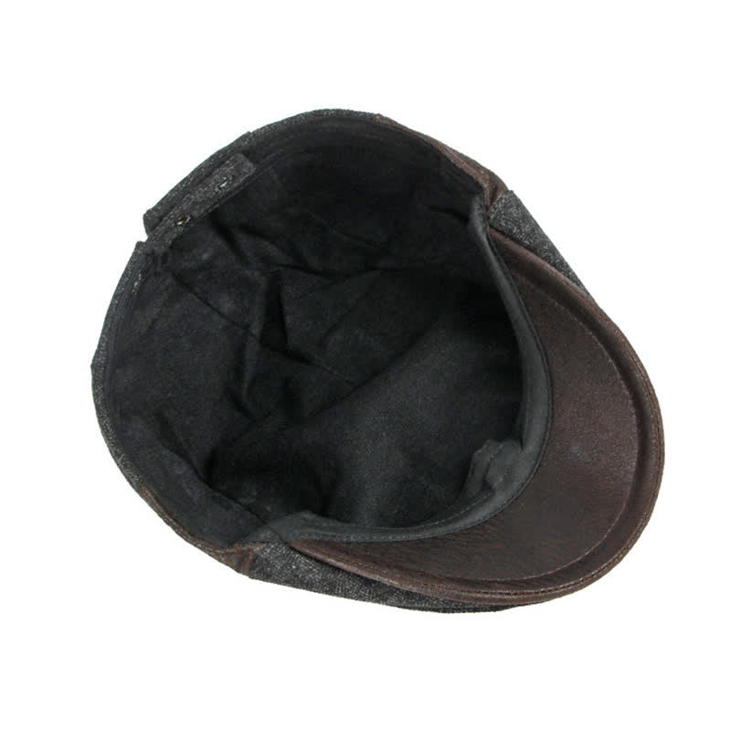 Béret plat chaud à chevrons discrets avec garniture en cuir - image 6