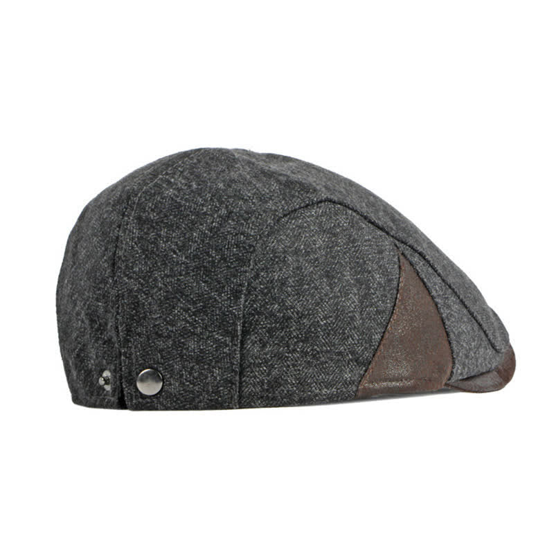Béret plat chaud à chevrons discrets avec garniture en cuir - image 5