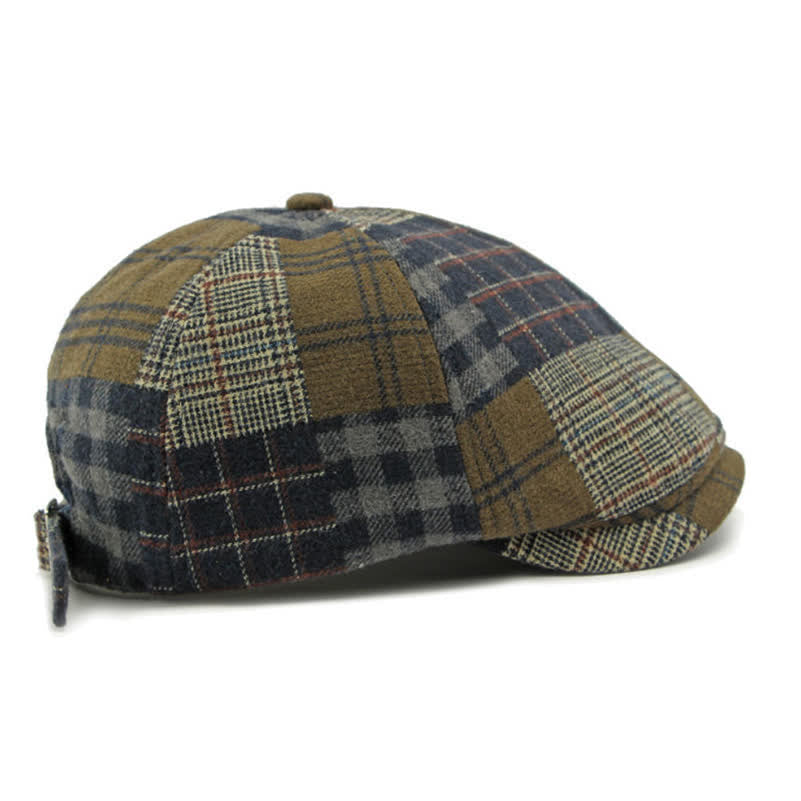 Béret chaud à carreaux patchwork et pied-de-poule, style gavroche, couleur lierre - image 3