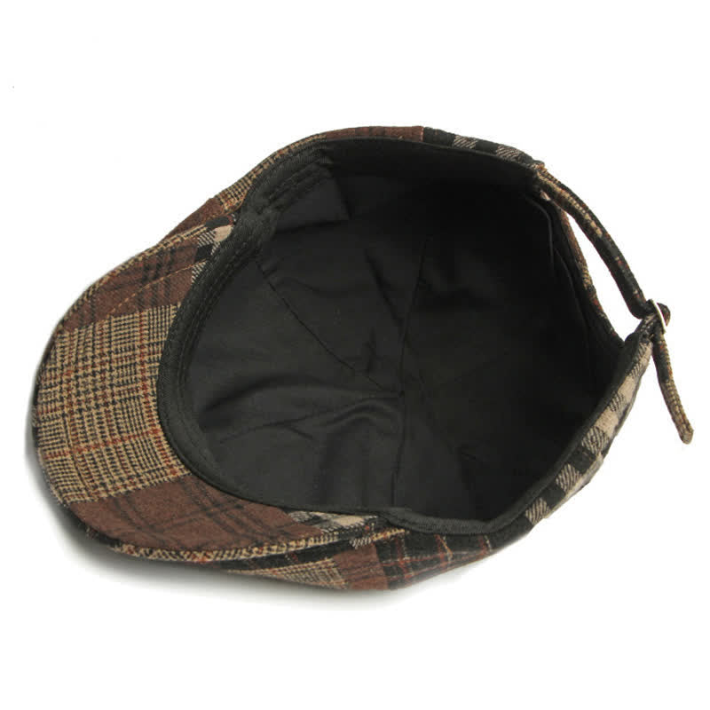 Béret chaud à carreaux patchwork et pied-de-poule, style gavroche, couleur lierre - image 10