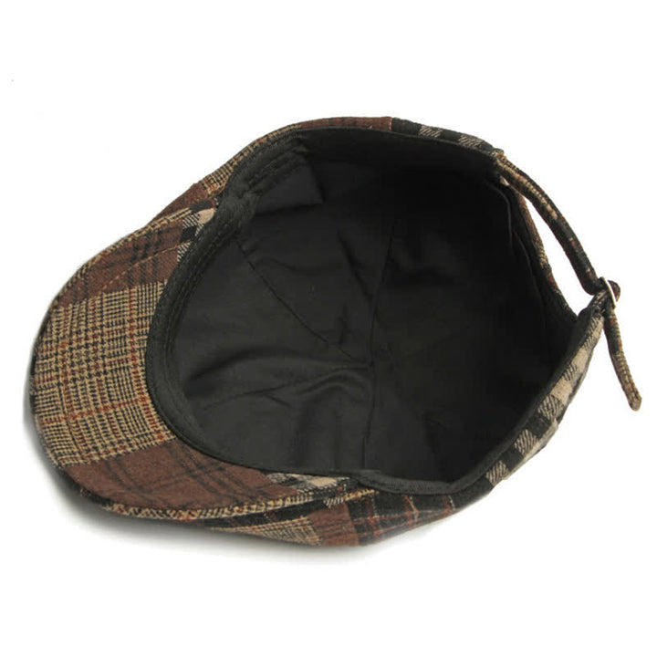 Béret chaud à carreaux patchwork et pied-de-poule, style gavroche, couleur lierre - image 10
