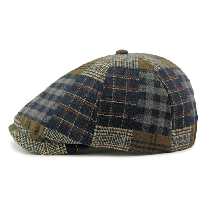 Béret chaud à carreaux patchwork et pied-de-poule, style gavroche, couleur lierre - image 2