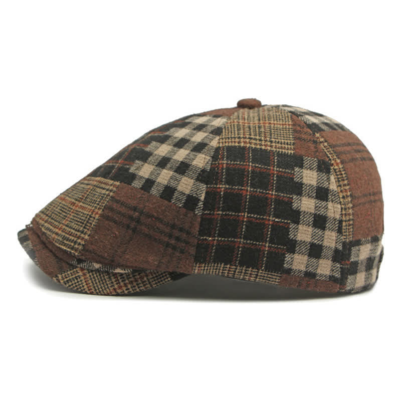Béret chaud à carreaux patchwork et pied-de-poule, style gavroche, couleur lierre - image 8