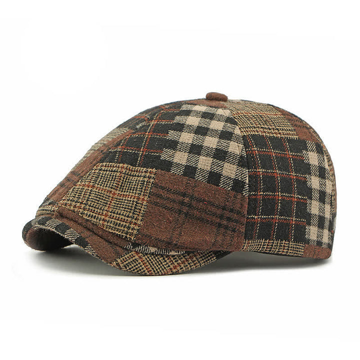 Béret chaud à carreaux patchwork et pied-de-poule, style gavroche, couleur lierre - Café - Réglable (21 5/8"-23 5/8") - image 6