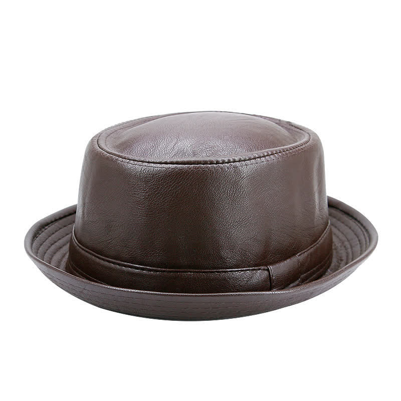 Chapeau Fedora classique en cuir imperméable Pork Pie - Brun - M (22"-22 7/8") - image 5