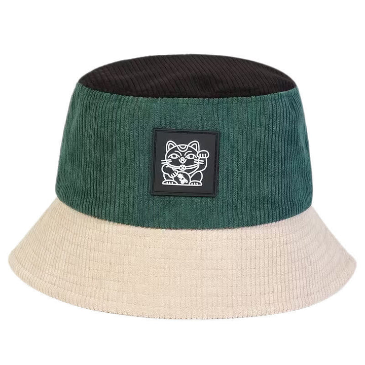 Bob pliable en velours côtelé avec chat porte-bonheur et blocs de couleur - Ivoire - M (22"-22 7/8") - image 3