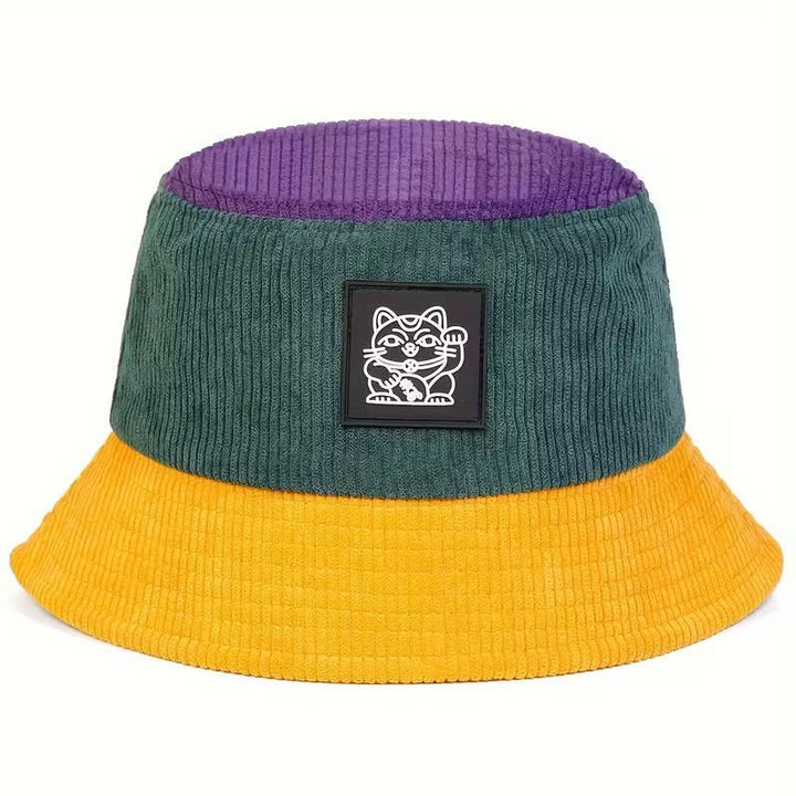 Bob pliable en velours côtelé avec chat porte-bonheur et blocs de couleur - Jaune - M (22"-22 7/8") - image 0