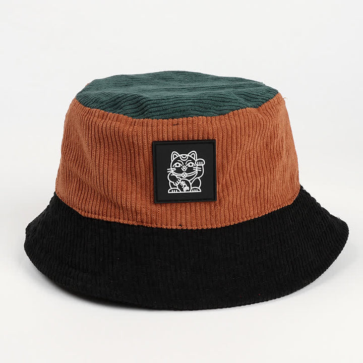 Bob pliable en velours côtelé avec chat porte-bonheur et blocs de couleur - Noir - M (22"-22 7/8") - image 6