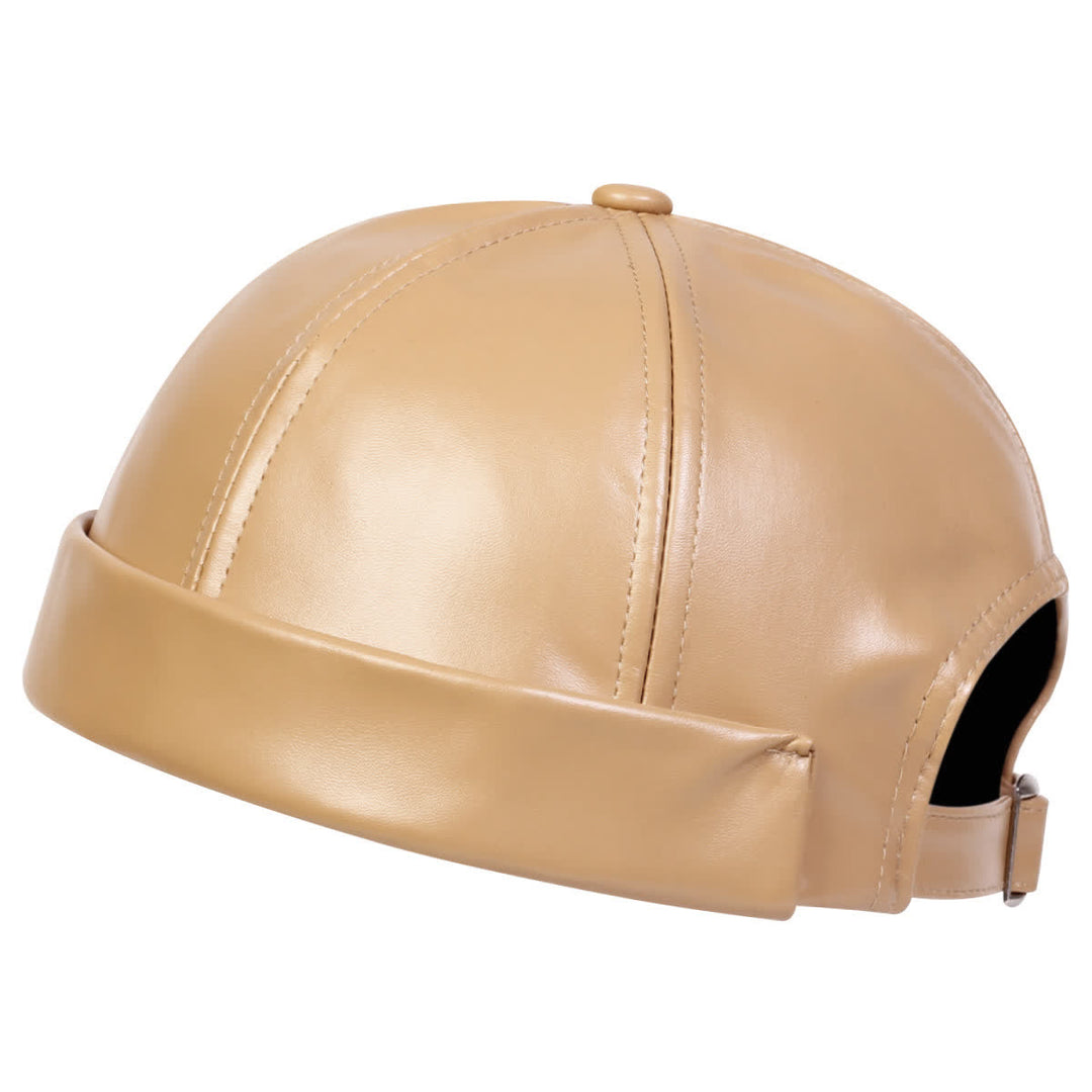 Casquette docker minimaliste sans visière et ajustable en cuir PU - Kaki - Réglable (22"-23 1/4") - image 4