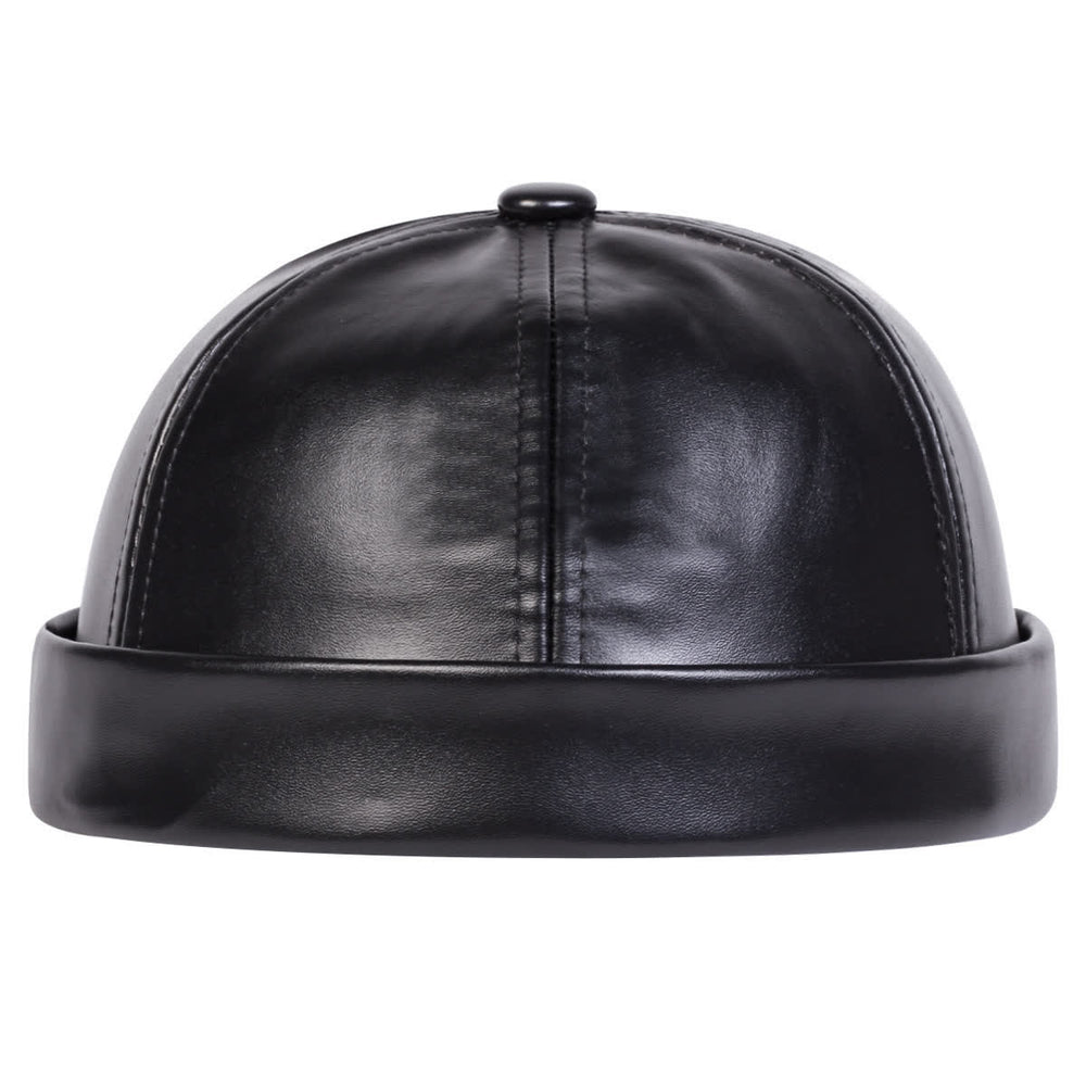Casquette docker minimaliste sans visière et ajustable en cuir PU - image 1