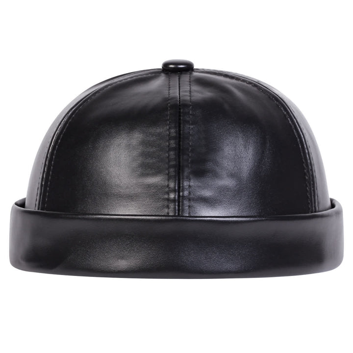 Casquette docker minimaliste sans visière et ajustable en cuir PU - image 1
