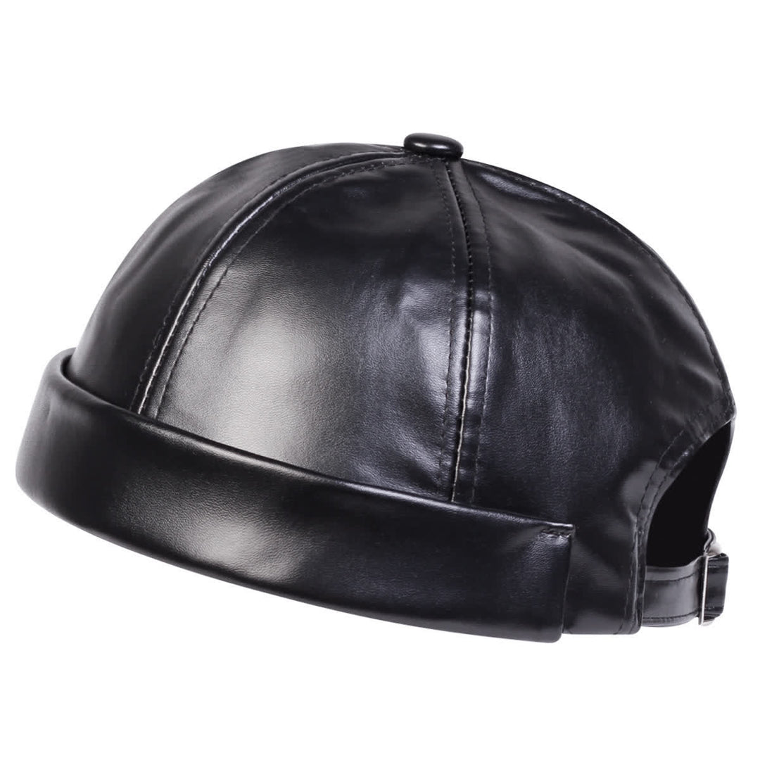 Casquette docker minimaliste sans visière et ajustable en cuir PU - Noir - Réglable (22"-23 1/4") - image 0
