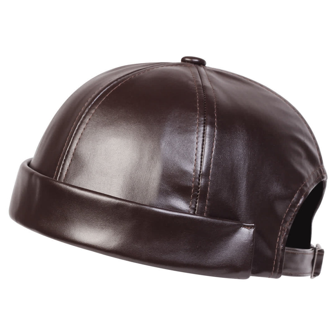 Casquette docker minimaliste sans visière et ajustable en cuir PU - Brun - Réglable (22"-23 1/4") - image 2