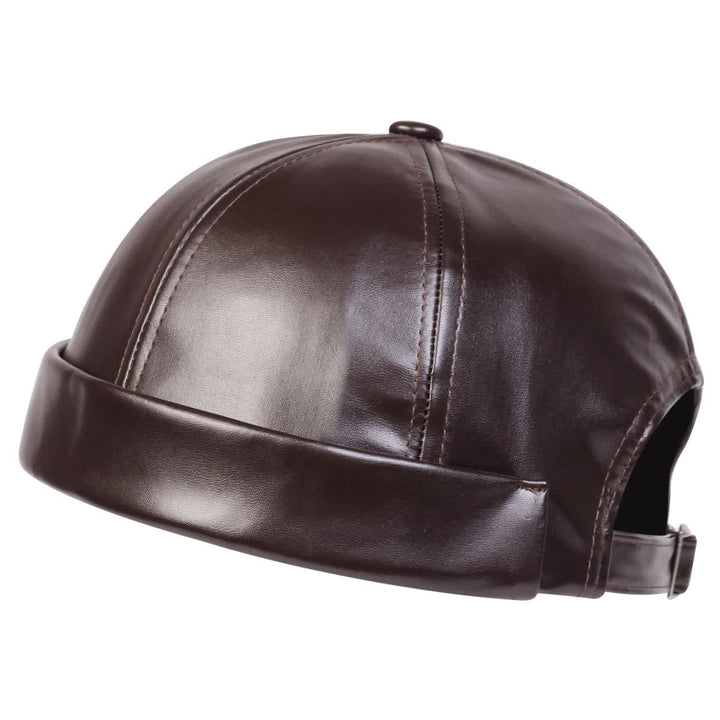 Casquette docker minimaliste sans visière et ajustable en cuir PU - Brun - Réglable (22"-23 1/4") - image 2