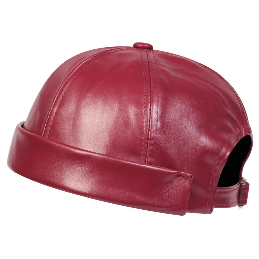 Casquette docker minimaliste sans visière et ajustable en cuir PU - Vin - Réglable (22"-23 1/4") - image 3