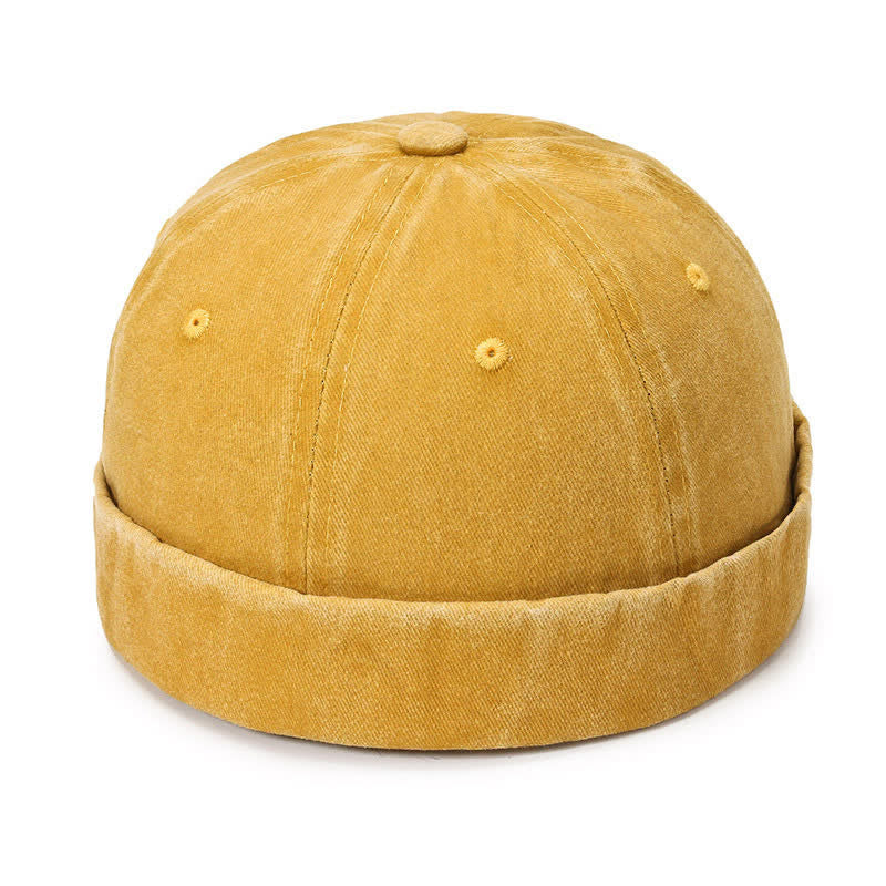 Casquette docker vintage décontractée en coton lavé sans visière - Jaune - Réglable (22"-23 5/8") - image 8