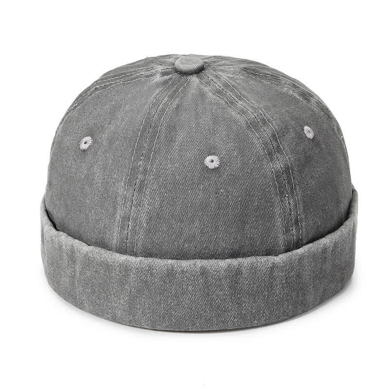 Casquette docker vintage décontractée en coton lavé sans visière - Gris clair - Réglable (22"-23 5/8") - image 10