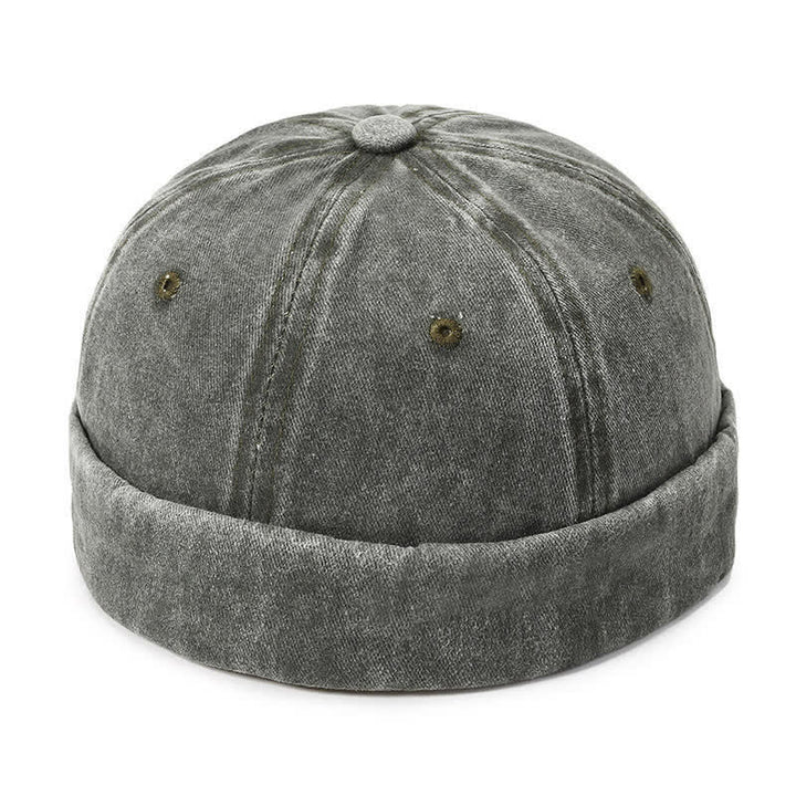 Casquette docker vintage décontractée en coton lavé sans visière - Vert armée - Réglable (22"-23 5/8") - image 13