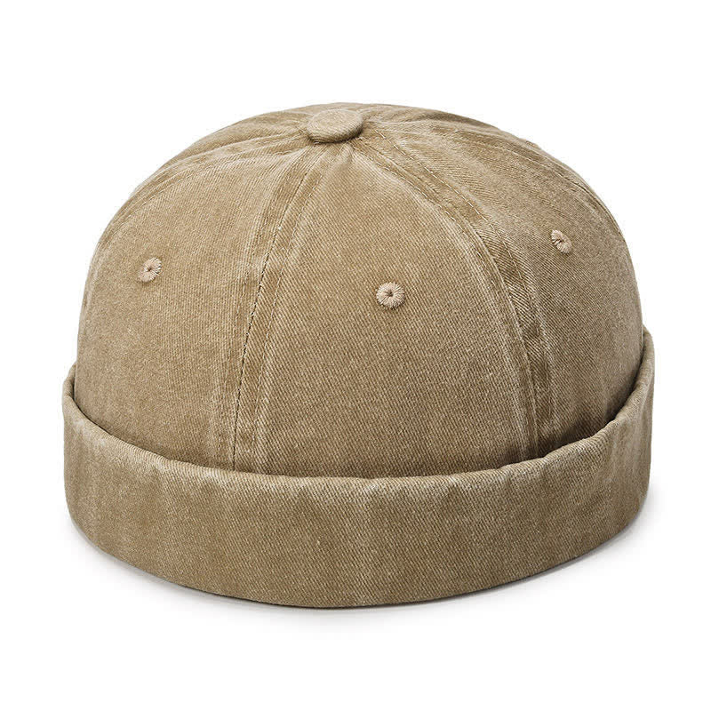 Casquette docker vintage décontractée en coton lavé sans visière - Kaki - Réglable (22"-23 5/8") - image 11