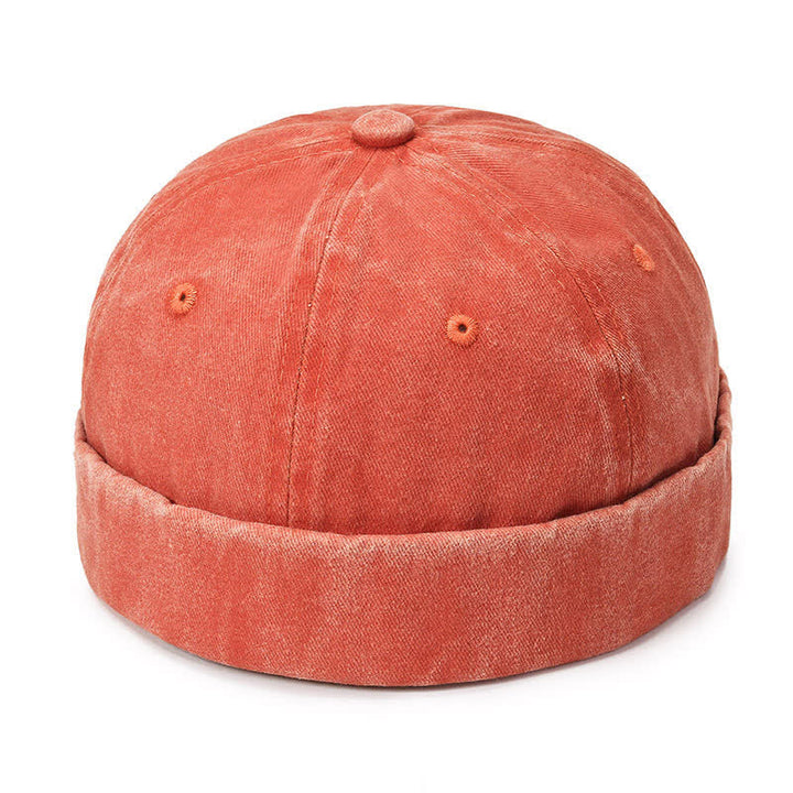 Casquette docker vintage décontractée en coton lavé sans visière - Orange - Réglable (22"-23 5/8") - image 15