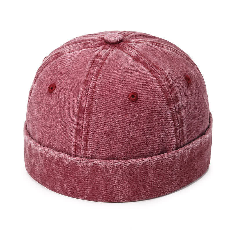Casquette docker vintage décontractée en coton lavé sans visière - Vin - Réglable (22"-23 5/8") - image 9
