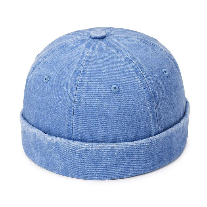 Casquette docker vintage décontractée en coton lavé sans visière - Bleu clair - Réglable (22"-23 5/8") - image 16
