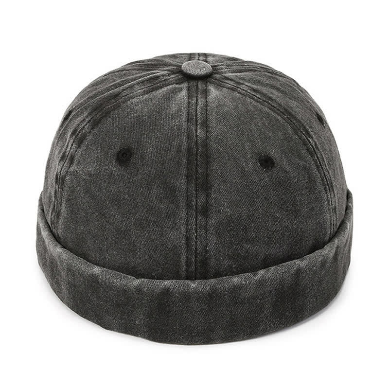 Casquette docker vintage décontractée en coton lavé sans visière - Noir - Réglable (22"-23 5/8") - image 0