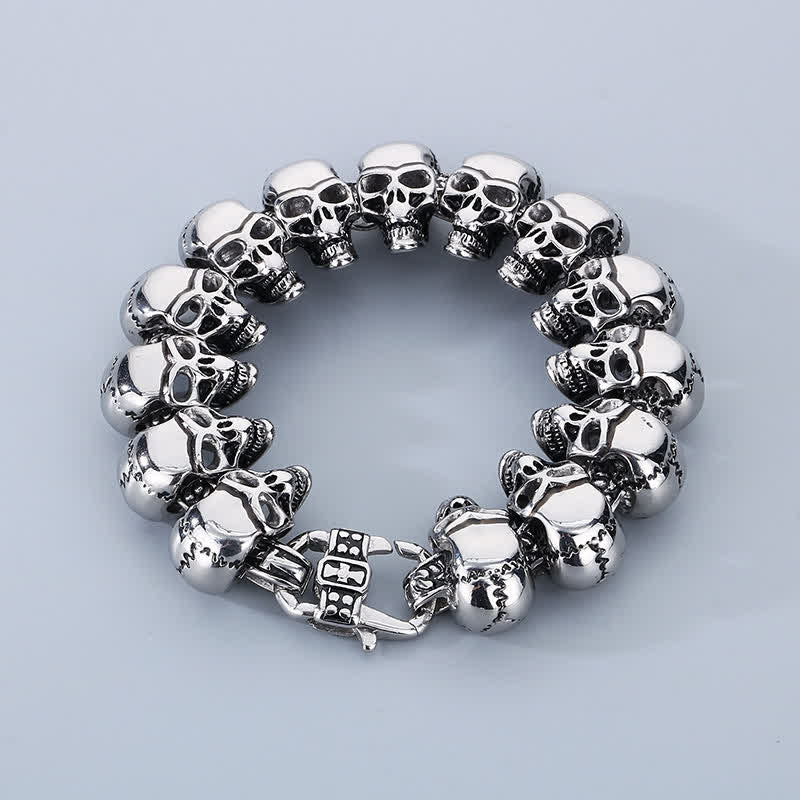 Bracelet punk biker à maillons tête de mort, style hip-hop. - Argent - image 2