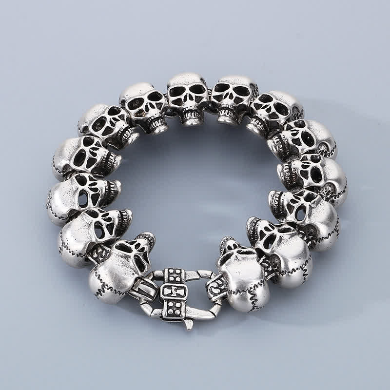 Bracelet punk biker à maillons tête de mort, style hip-hop. - Argent antique - image 7