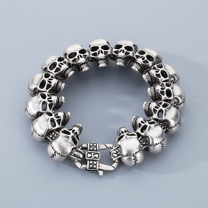 Bracelet punk biker à maillons tête de mort, style hip-hop. - Argent antique - image 7