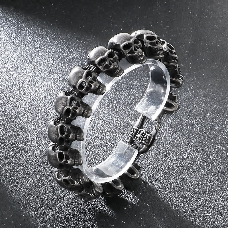 Bracelet punk biker à maillons tête de mort, style hip-hop. - Noir mat - image 11