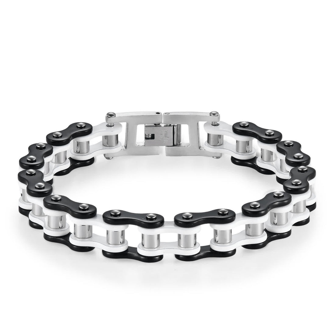 Roulez avec style ! Bracelet de chaîne de moto intrépide - Noir et blanc - image 8