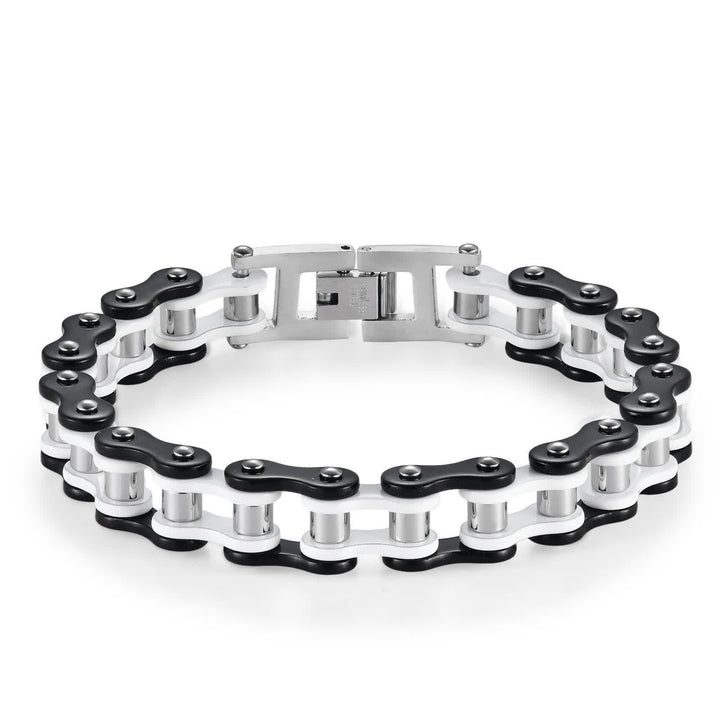 Roulez avec style ! Bracelet de chaîne de moto intrépide - Noir et blanc - image 8