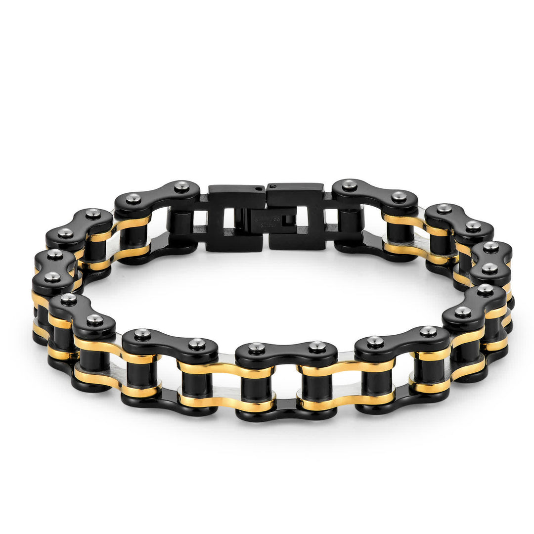 Roulez avec style ! Bracelet de chaîne de moto intrépide - Noir et or - image 13
