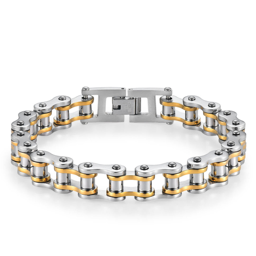Roulez avec style ! Bracelet de chaîne de moto intrépide - Or et argent - image 9