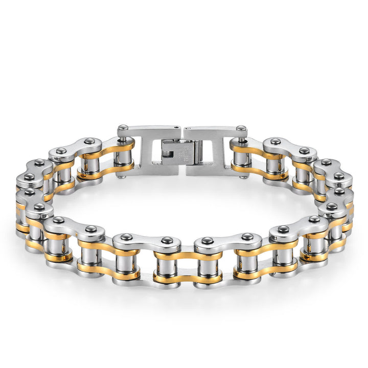 Roulez avec style ! Bracelet de chaîne de moto intrépide - Or et argent - image 9