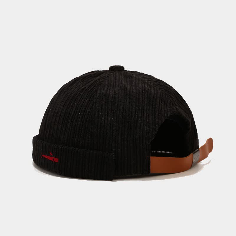 Casquette docker élégante en velours côtelé brodée et ajustable sans visière - Noir - M (22"-22 7/8") - image 1