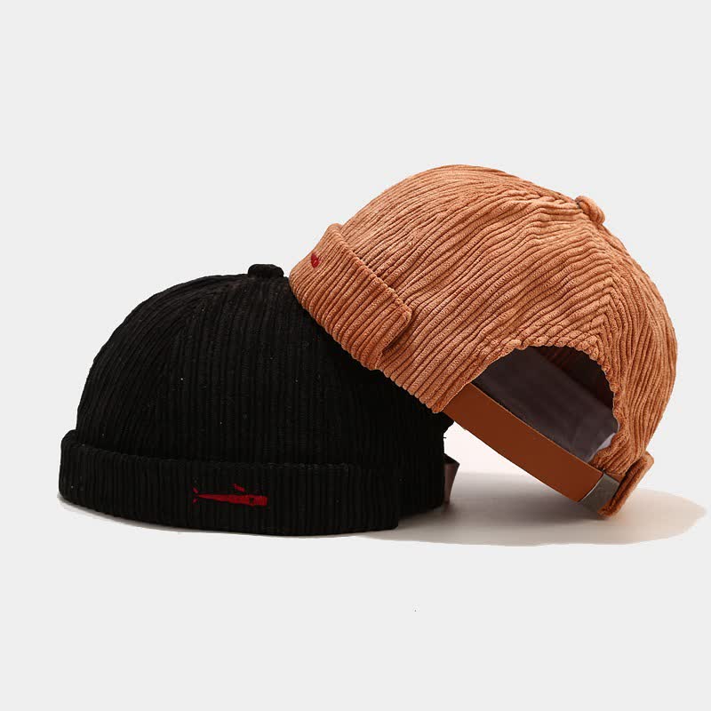 Casquette docker élégante en velours côtelé brodée et ajustable sans visière - image 3