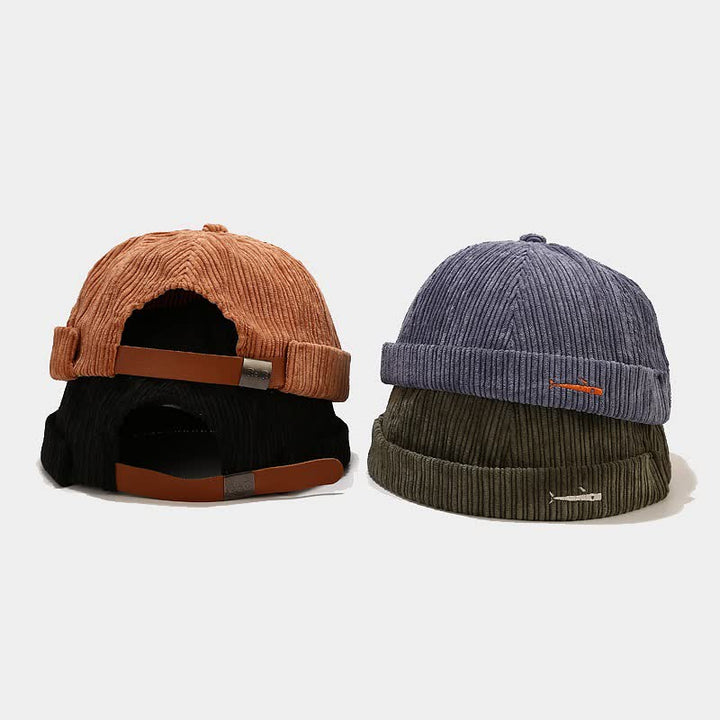 Casquette docker élégante en velours côtelé brodée et ajustable sans visière - image 2