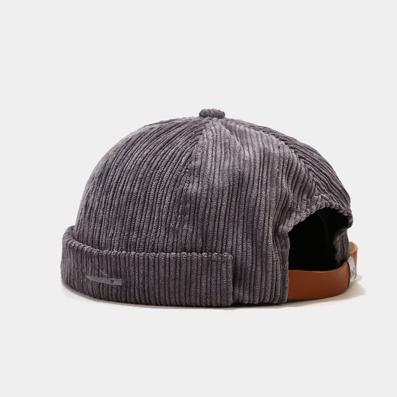 Casquette docker élégante en velours côtelé brodée et ajustable sans visière - Gris - M (22"-22 7/8") - image 7