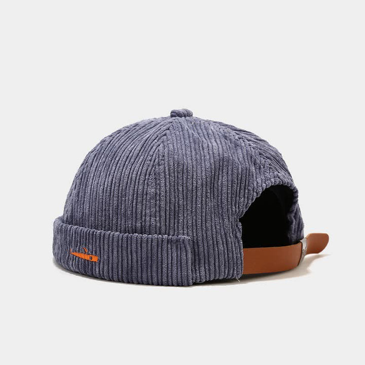Casquette docker élégante en velours côtelé brodée et ajustable sans visière - Bleu acier - M (22"-22 7/8") - image 9