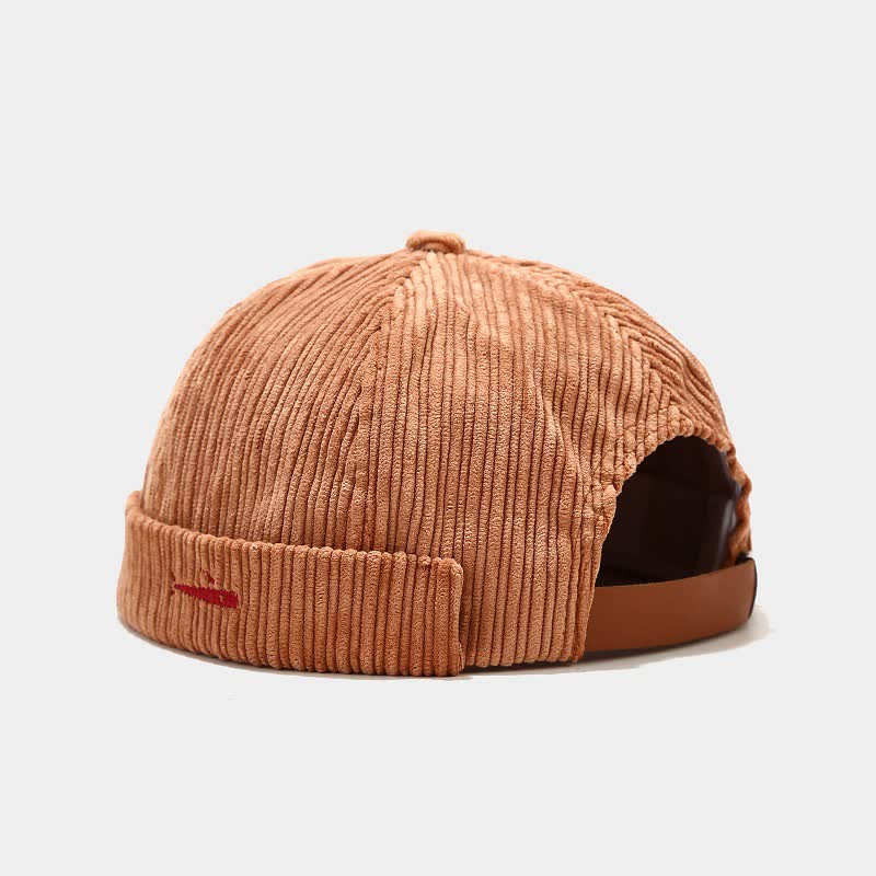 Casquette docker élégante en velours côtelé brodée et ajustable sans visière - Kaki - M (22"-22 7/8") - image 5