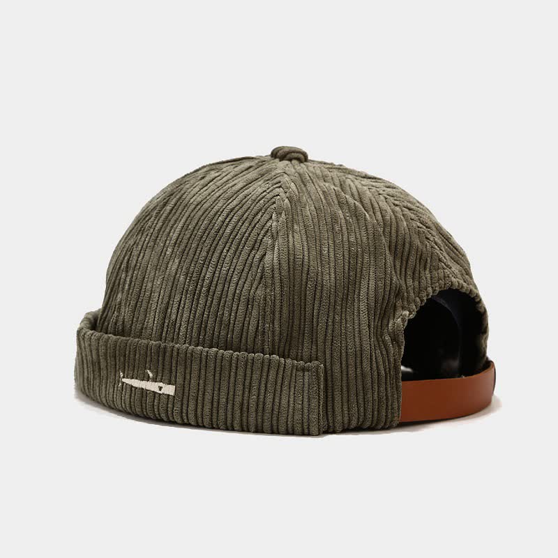 Casquette docker élégante en velours côtelé brodée et ajustable sans visière - Vert armée - M (22"-22 7/8") - image 8