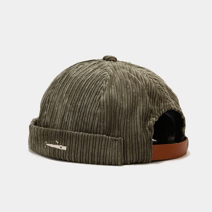 Casquette docker élégante en velours côtelé brodée et ajustable sans visière - Vert armée - M (22"-22 7/8") - image 8