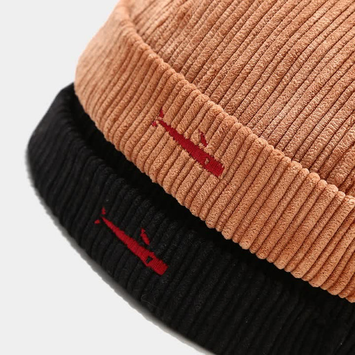 Casquette docker élégante en velours côtelé brodée et ajustable sans visière - image 4