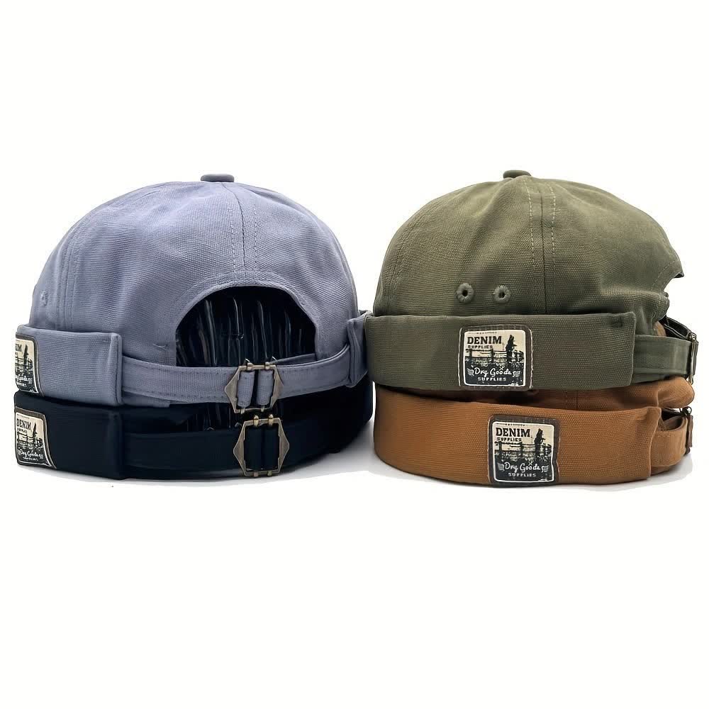 Casquette docker en toile ajustable sans visière avec patch en denim - image 5