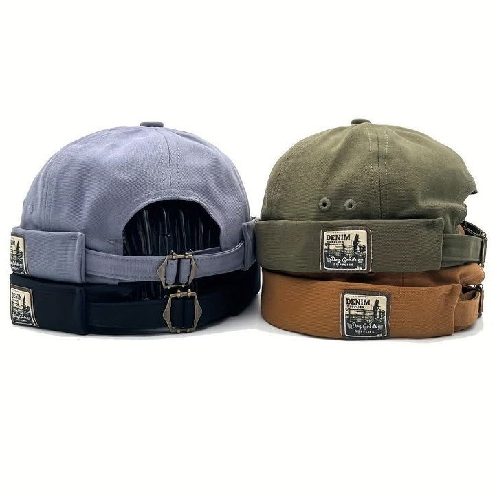 Casquette docker en toile ajustable sans visière avec patch en denim - image 5